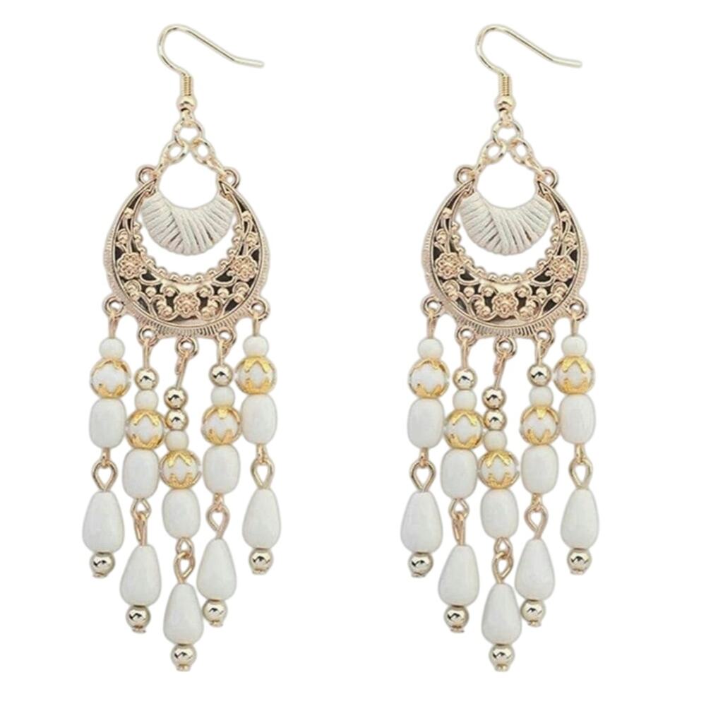 Free People Elegant Gold and White Chandelier Earrings